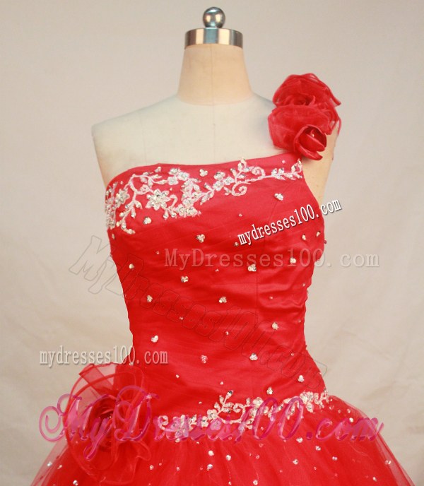 One Shouler Beading Quinceanera Dresses with Handmade flowers